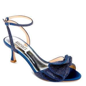 Badgley Mishcka Remi rhinestone ruffled midi heel sandals Navy Blue
